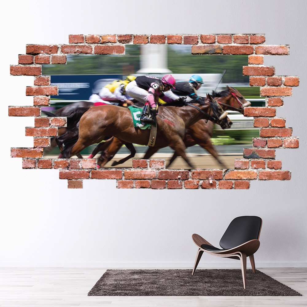 Racing Horse Race Red Brick 3D Hole In The Wall Sticker | Icon Wall ...