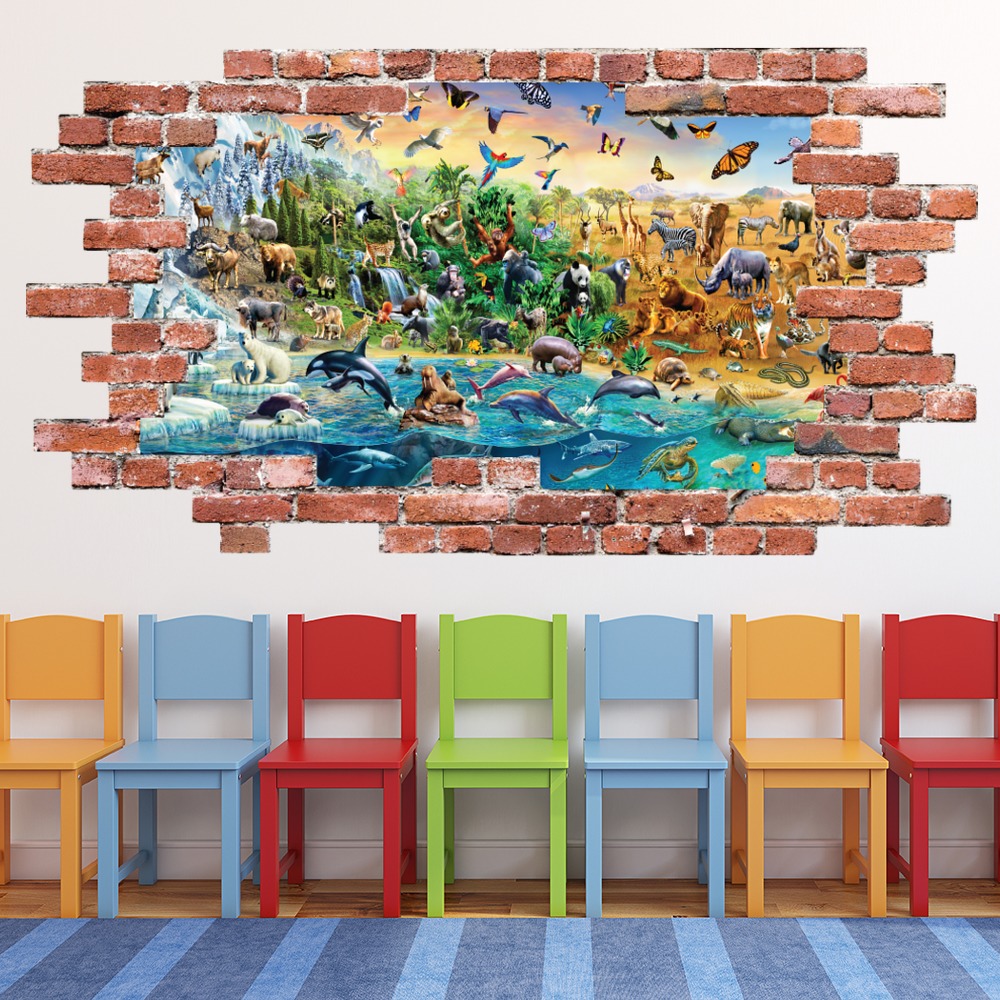 Animals Of The World Red Brick 3D Hole In The Wall Sticker | Icon Wall ...