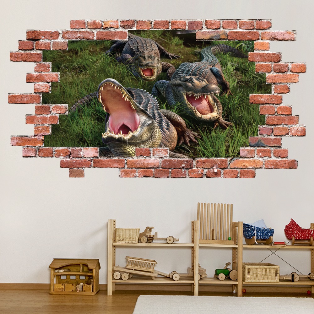 Alligators Red Brick 3D Hole In The Wall Sticker | Icon Wall Stickers