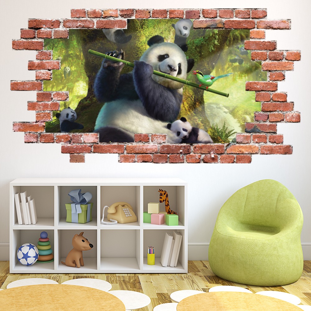 Panda Bear Red Brick 3D Hole In The Wall Sticker | Icon Wall Stickers