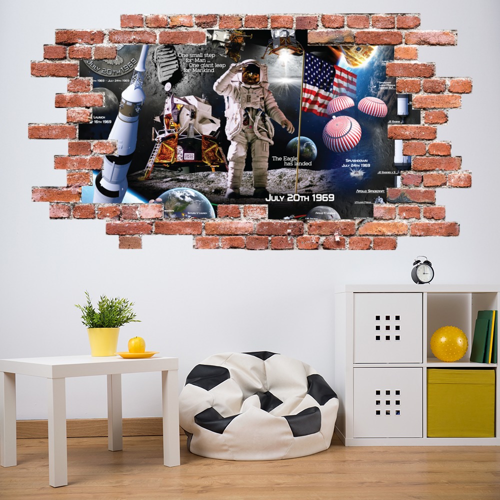 Spaceman Astronaut Red Brick 3D Hole In The Wall Sticker | Icon Wall ...