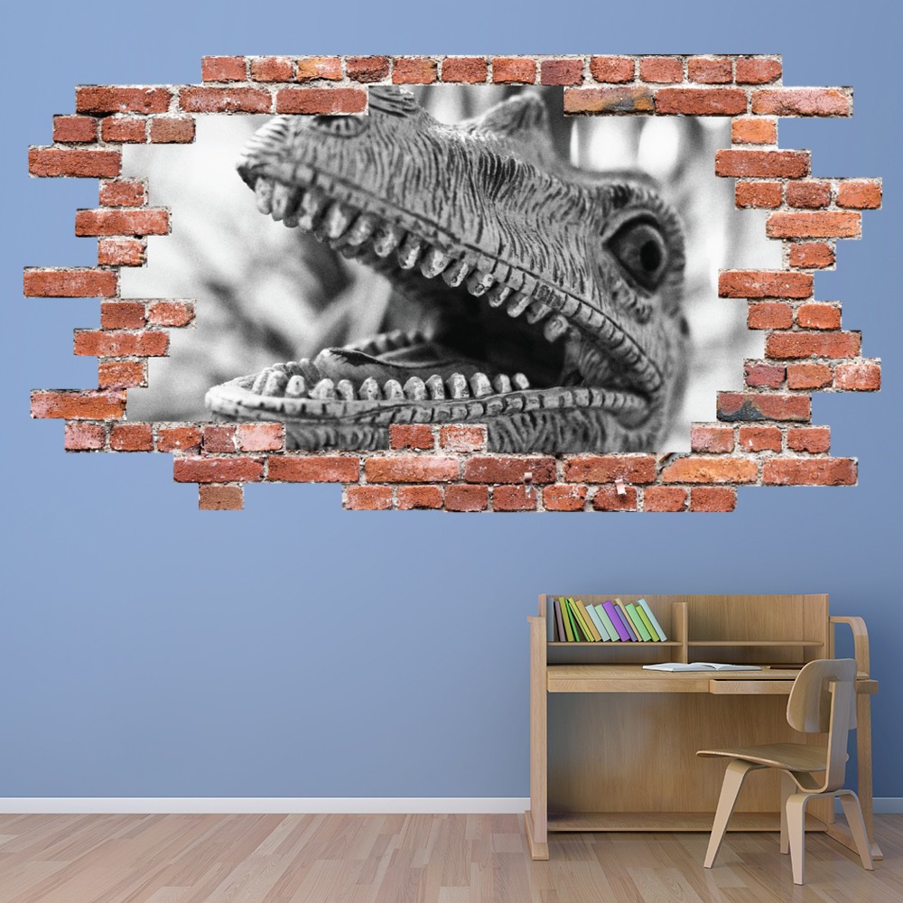 Dinosaur Red Brick 3D Hole In The Wall Sticker | Icon Wall Stickers