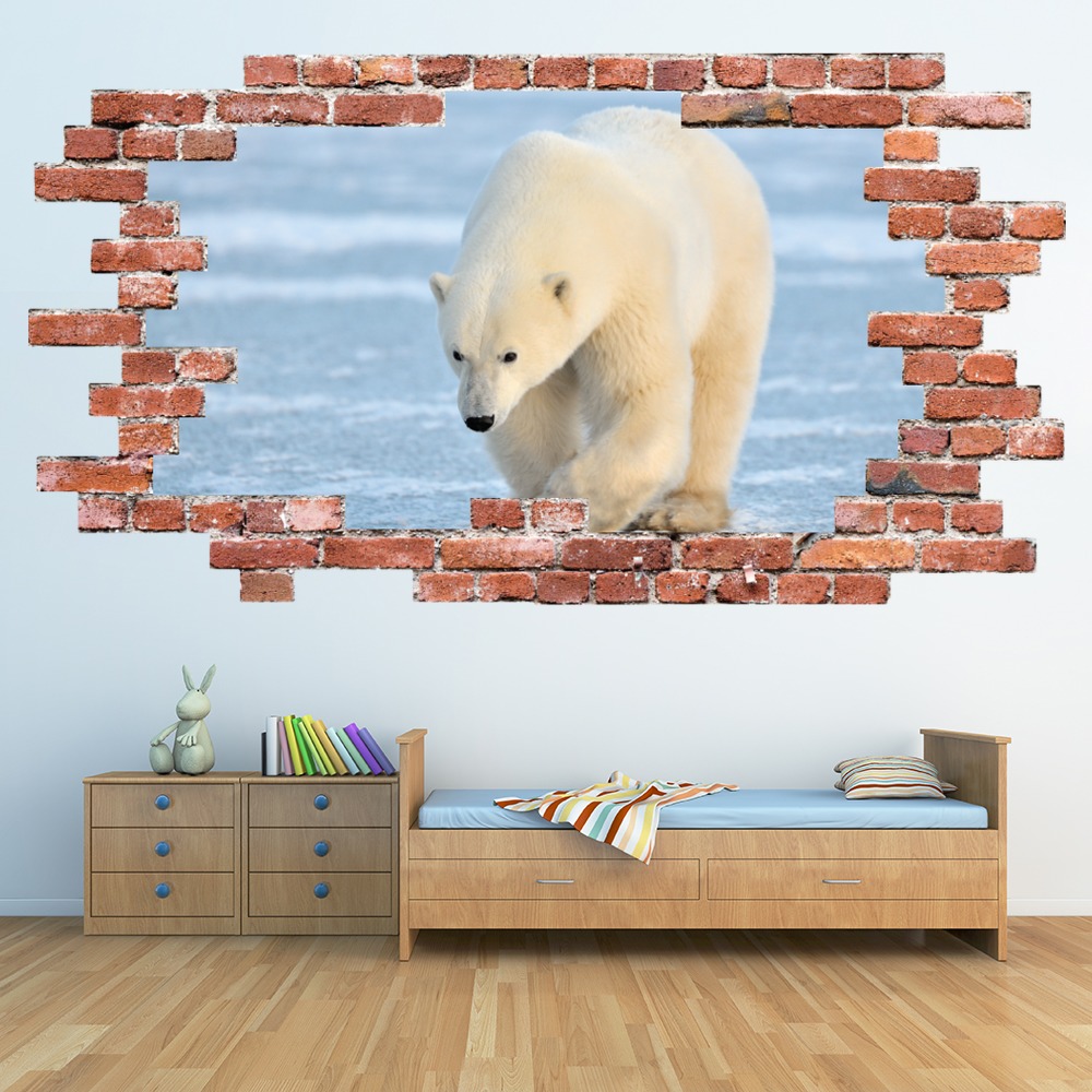 Polar Bear Red Brick 3D Hole In The Wall Sticker | Icon Wall Stickers