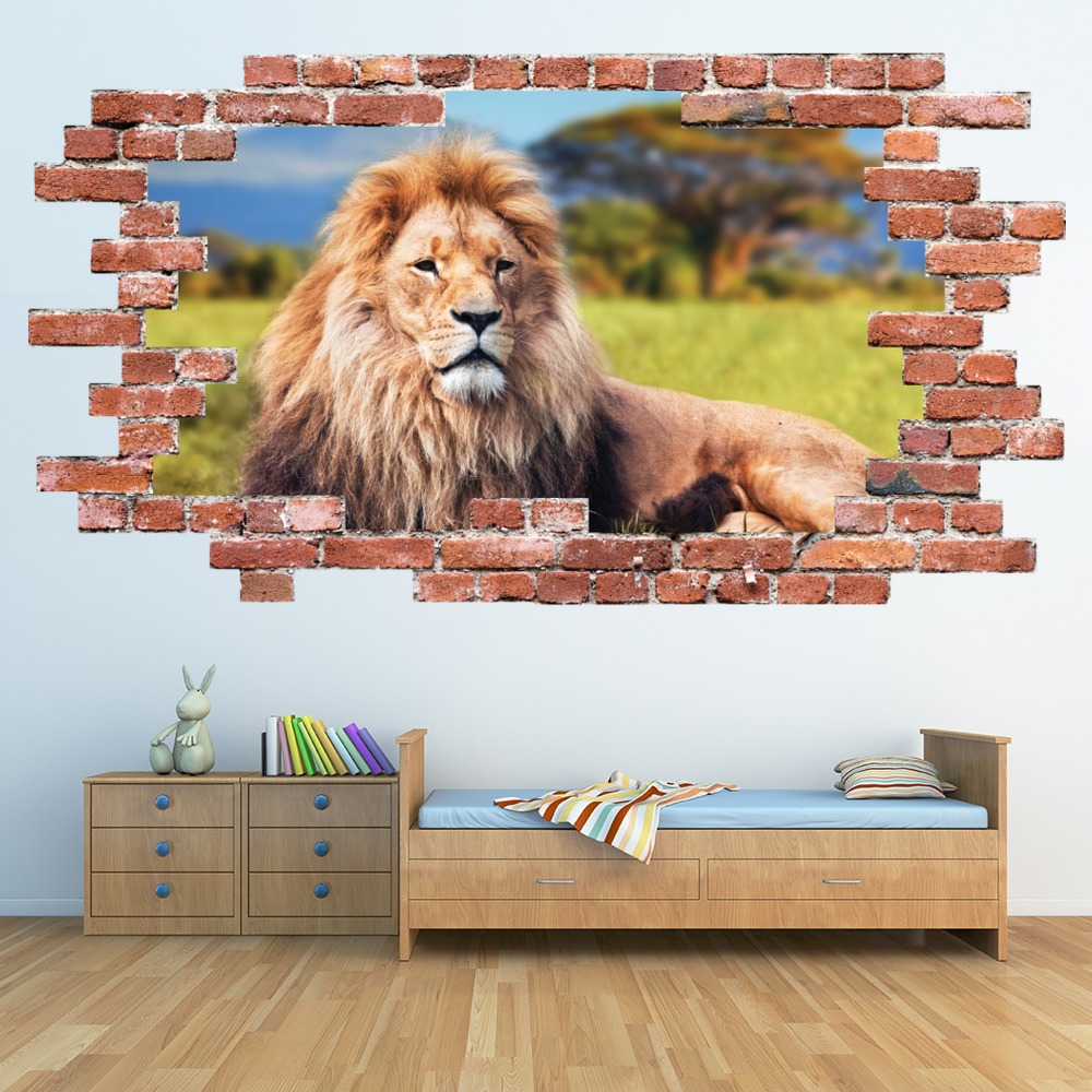 Lion Safari Red Brick 3D Hole In The Wall Sticker | Icon Wall Stickers