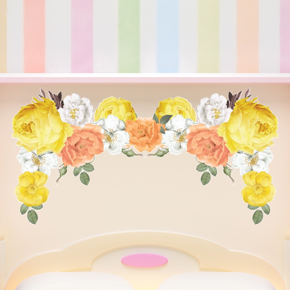 Yellow and Peach Rose Garland Floral Wall Sticker | Icon Wall Stickers