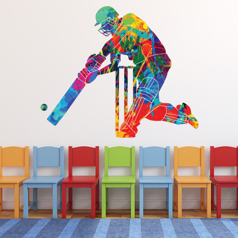 Rainbow Batsman Cricket Wall Sticker