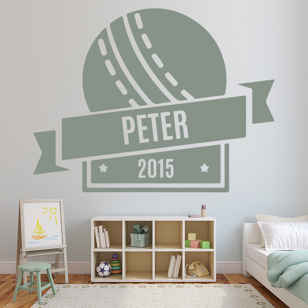 Personalised Name & Date Cricket Ball Wall Sticker