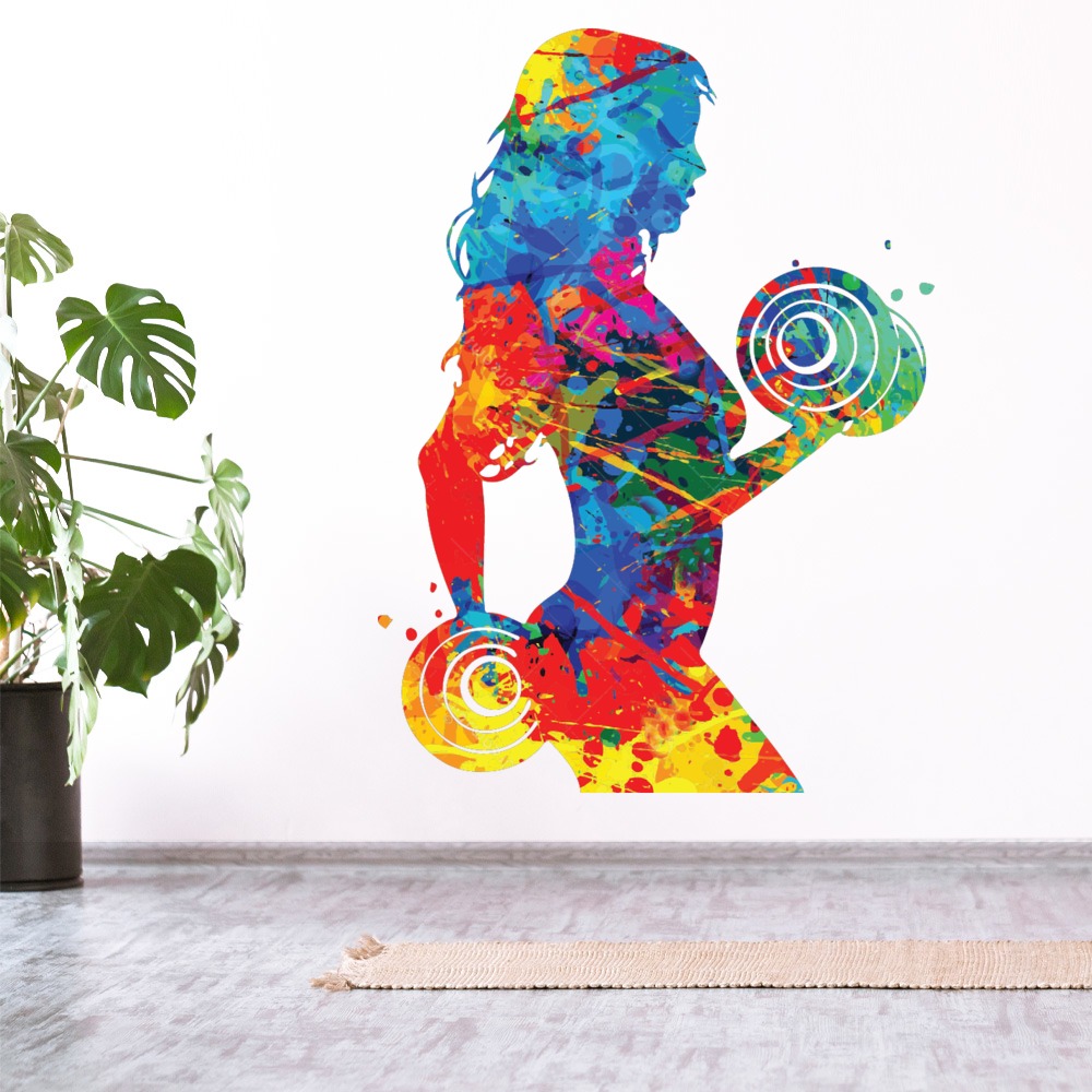 Paint Splash Woman Weight Lifting Fitness Gym Wall Sticker
