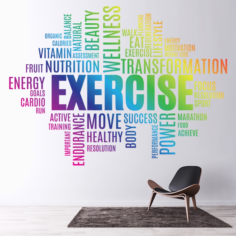 Rainbow Exercise Text Fitness Gym Wall Sticker