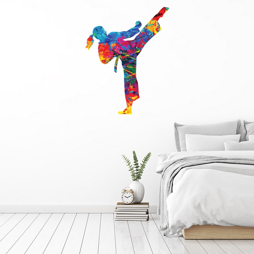 Standing Kick Female Karate Martial Arts Wall Sticker