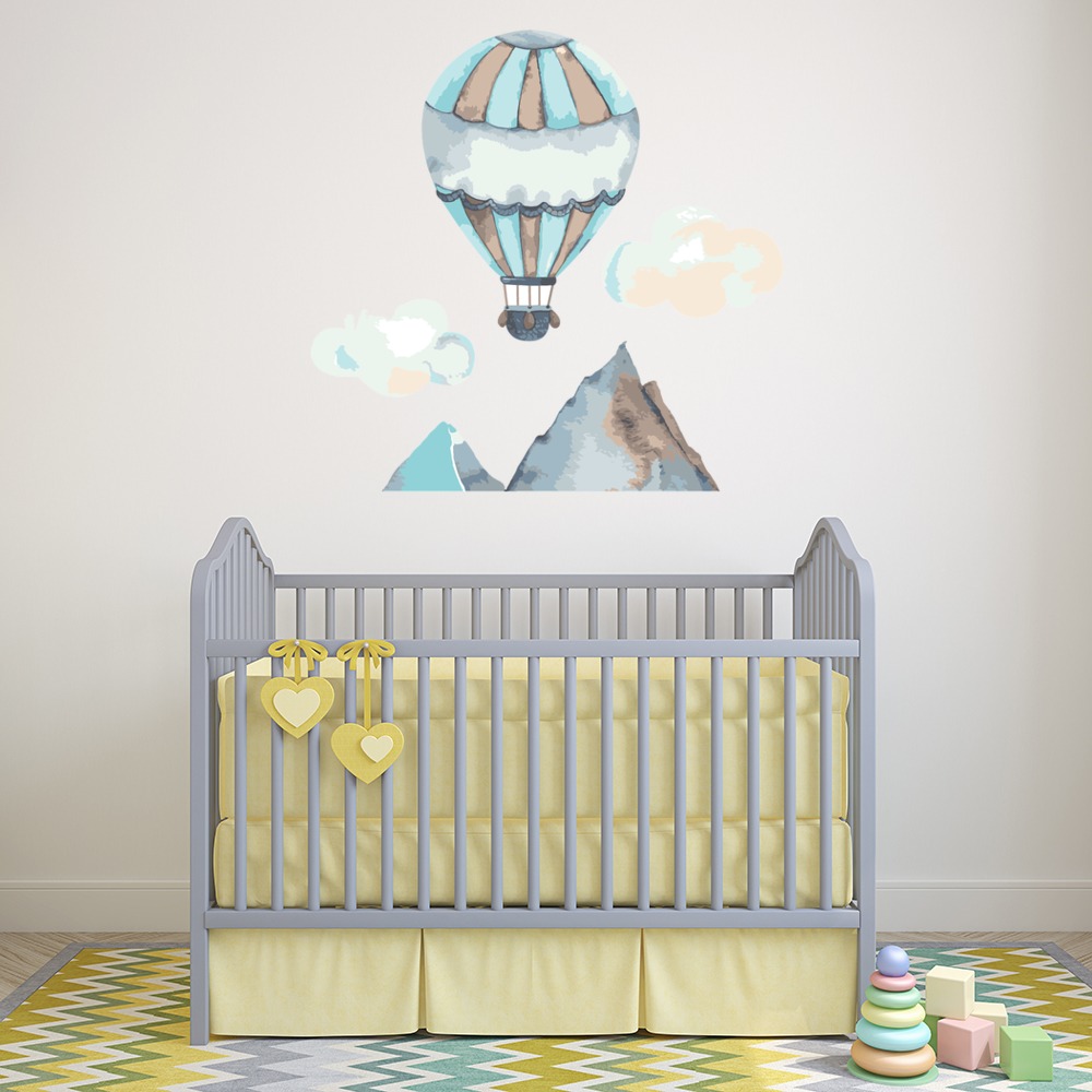 Hot Air Balloon & Mountains Nursery Decor Wall Sticker