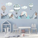 Hot Air Balloons Over Mountains Nursery Decor Wall Sticker