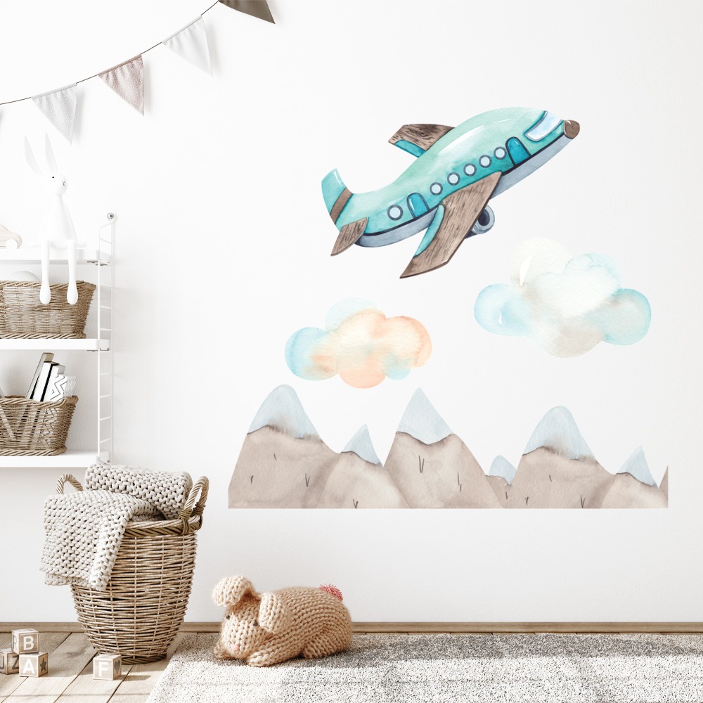 Airplane & Mountains Childrens Nursery Wall Sticker