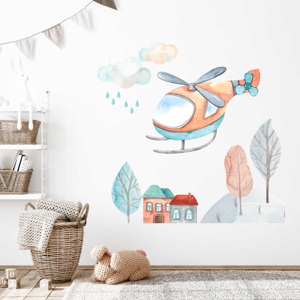 Helicopter & Village Kids Nursery Design Wall Sticker