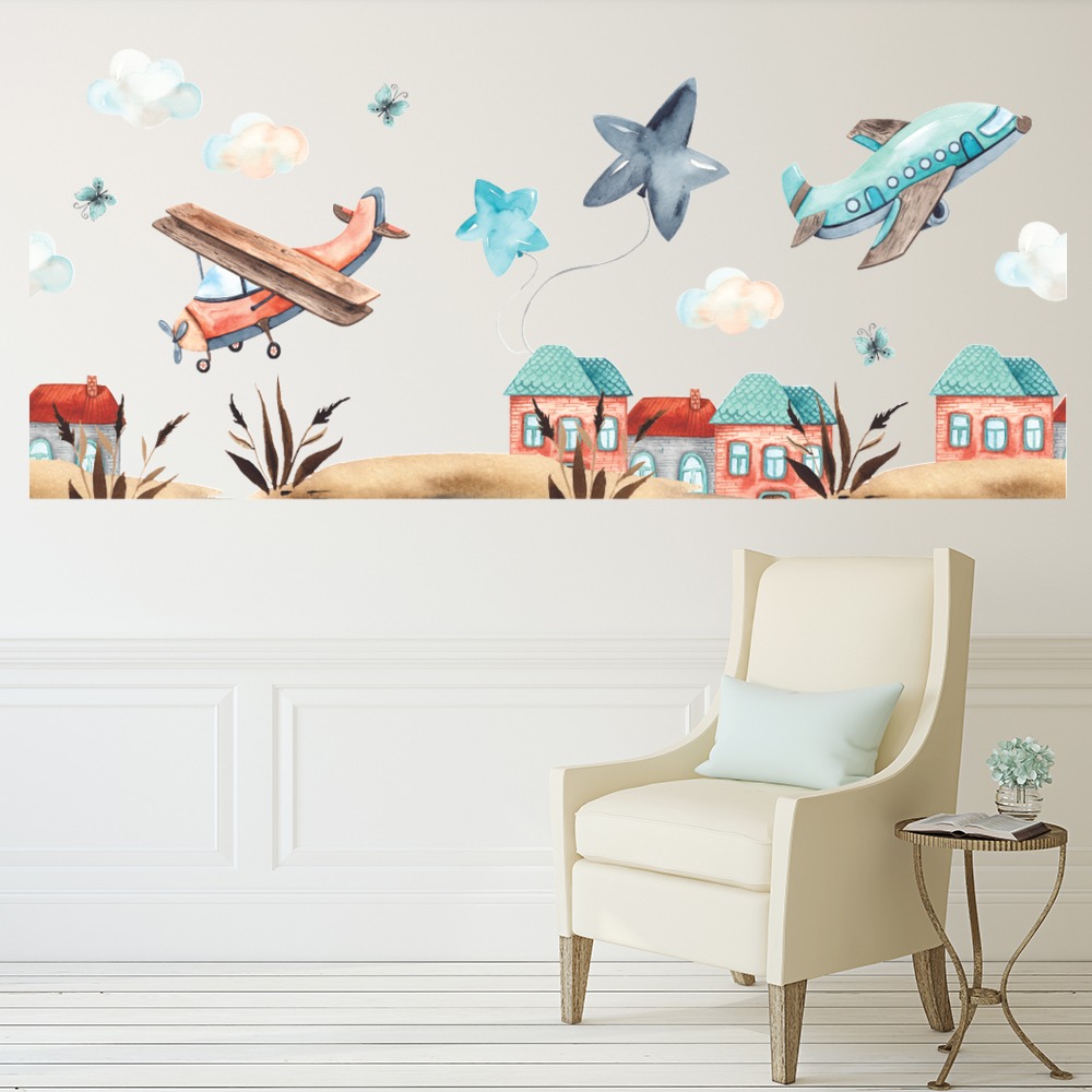 Flying Planes Childrens Nursery Wall Sticker Scene