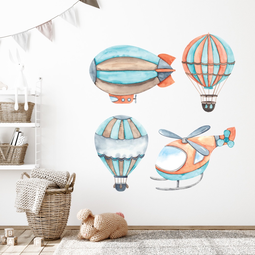 Hot Air Balloon & Aircraft Nursery Wall Sticker Set