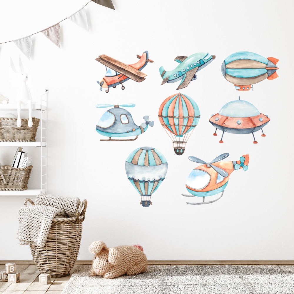 Aircraft Watercolour Nursery Design Wall Sticker Set