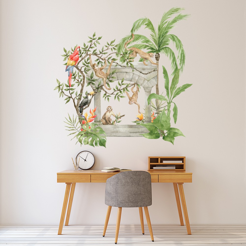 Tropical Safari Scene Palm Trees & Animals Wall Sticker