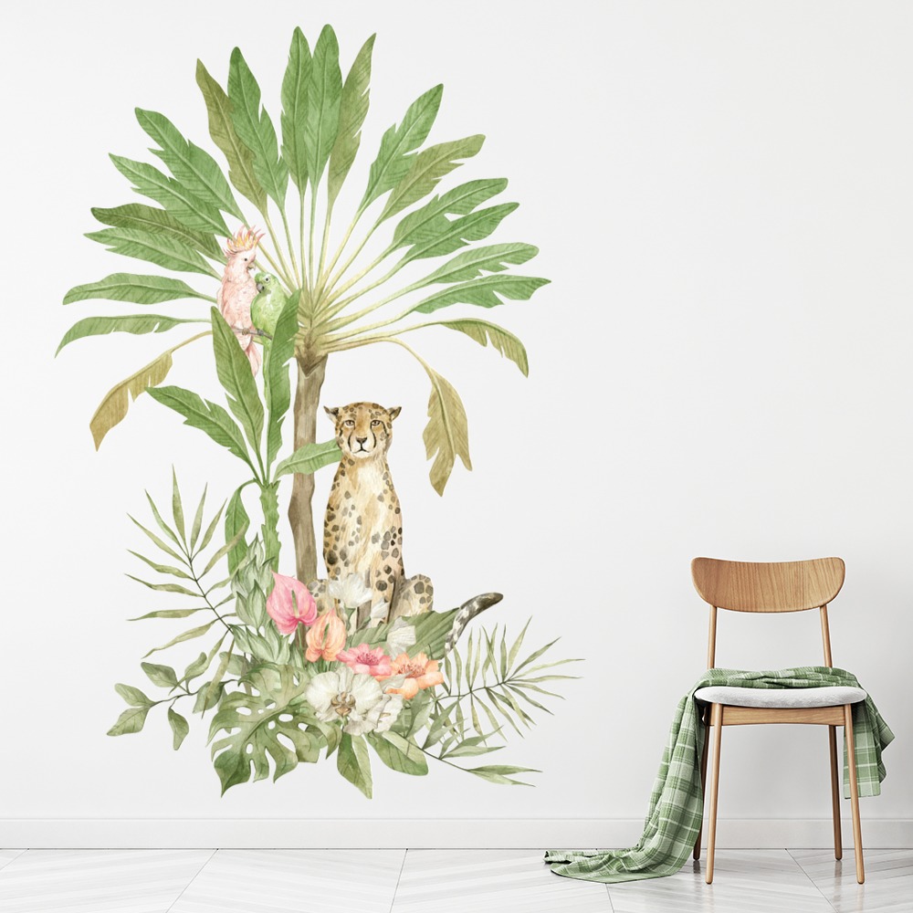 Leopard Safari & Tropical Palm Trees Wall Sticker