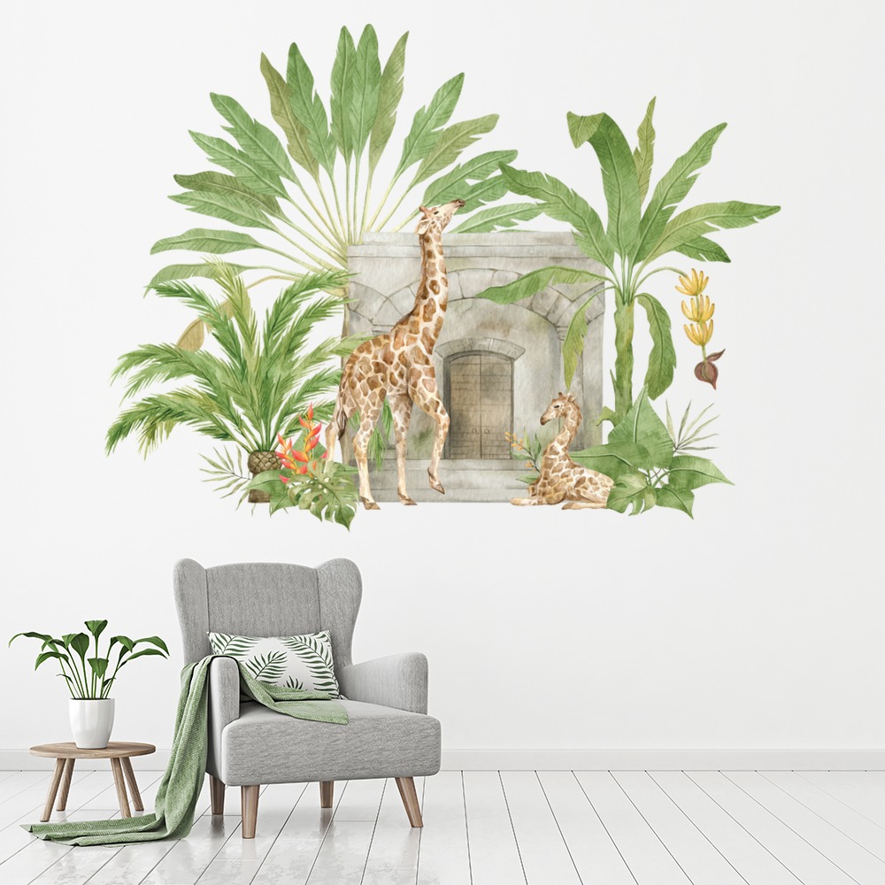 Jungle Giraffe & Tropical Palm Trees Safari Wall Sticker