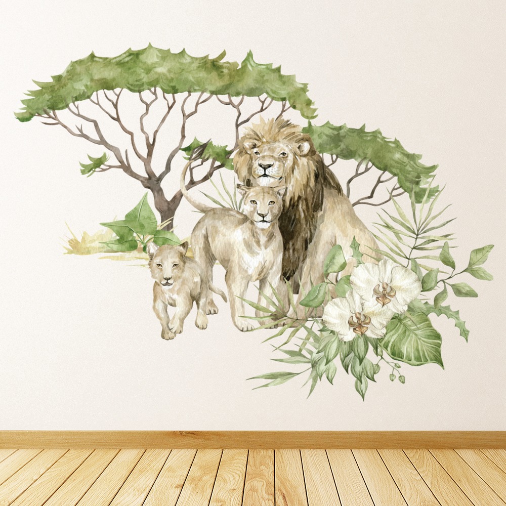 Lion Family Jungle Safari Trees Wall Sticker