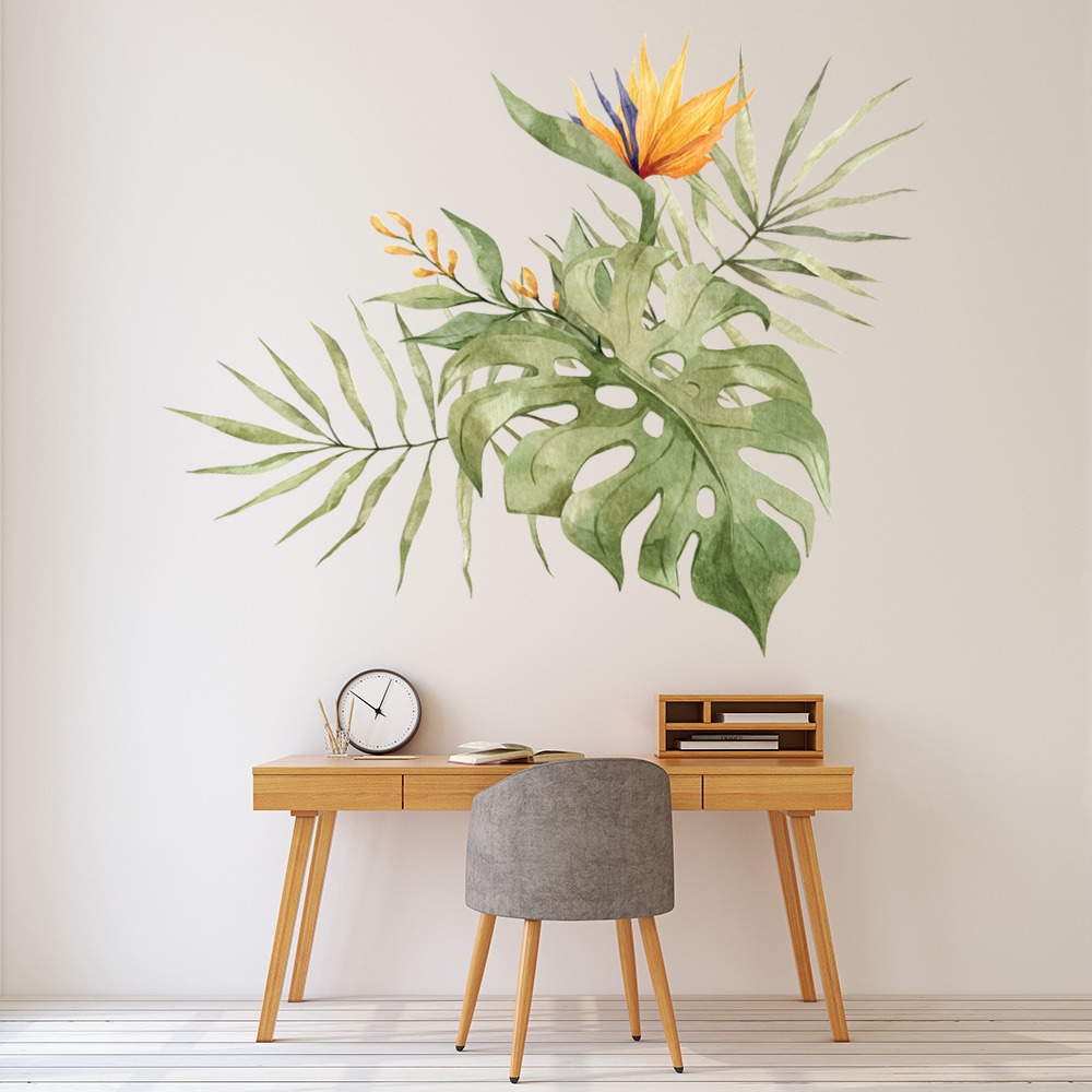 Orange & Green Flower Design Tropical Floral Wall Sticker