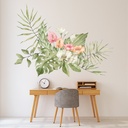 Pink Flower & Tropical Leaves Floral Decor Wall Sticker