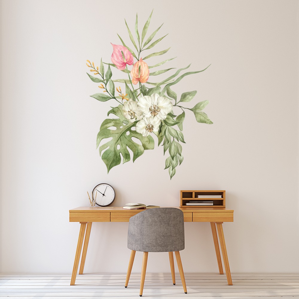 Pink & White Flower Tropical Floral Decor Wall Sticker