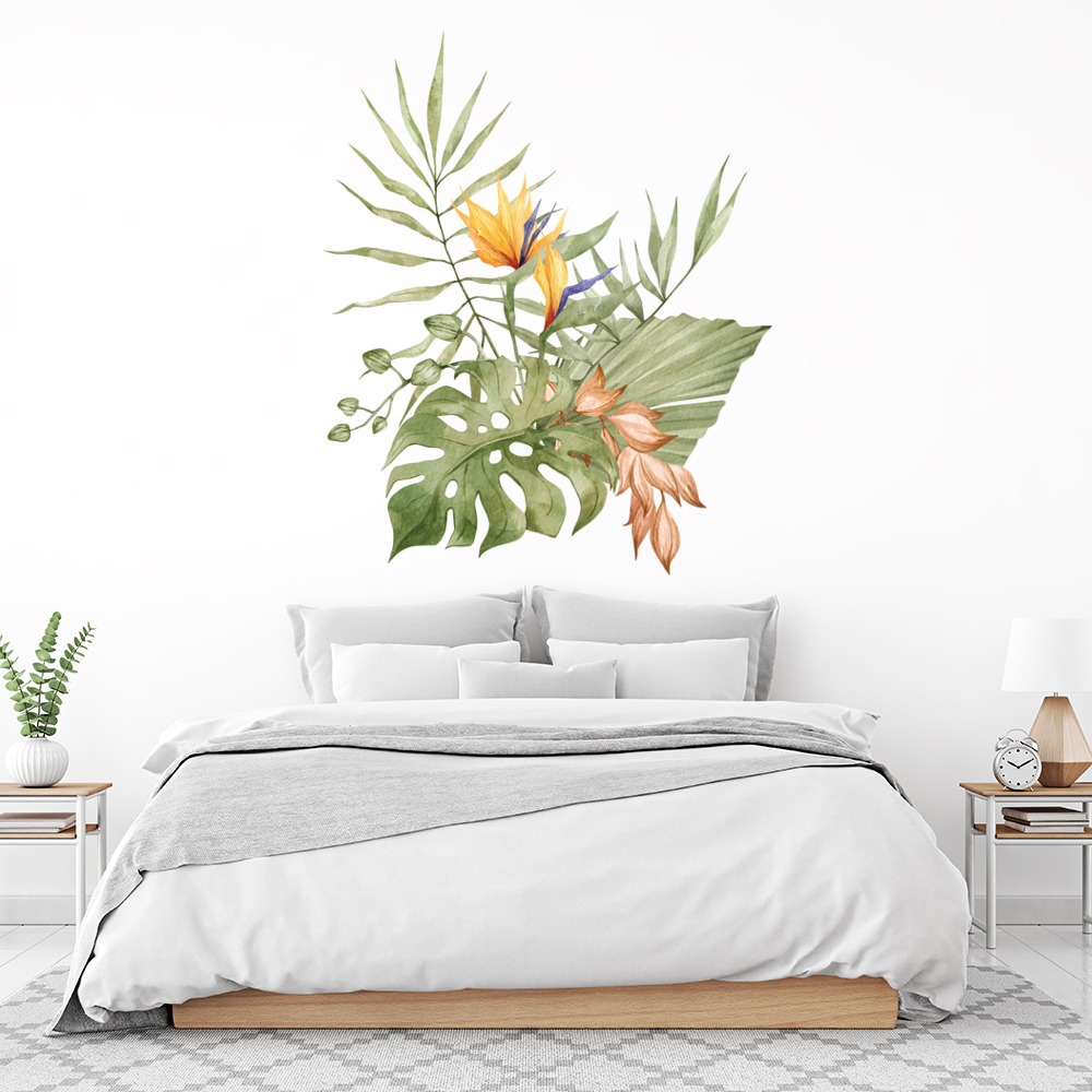 Orange Flower & Leaves Tropical Floral Decor Wall Sticker