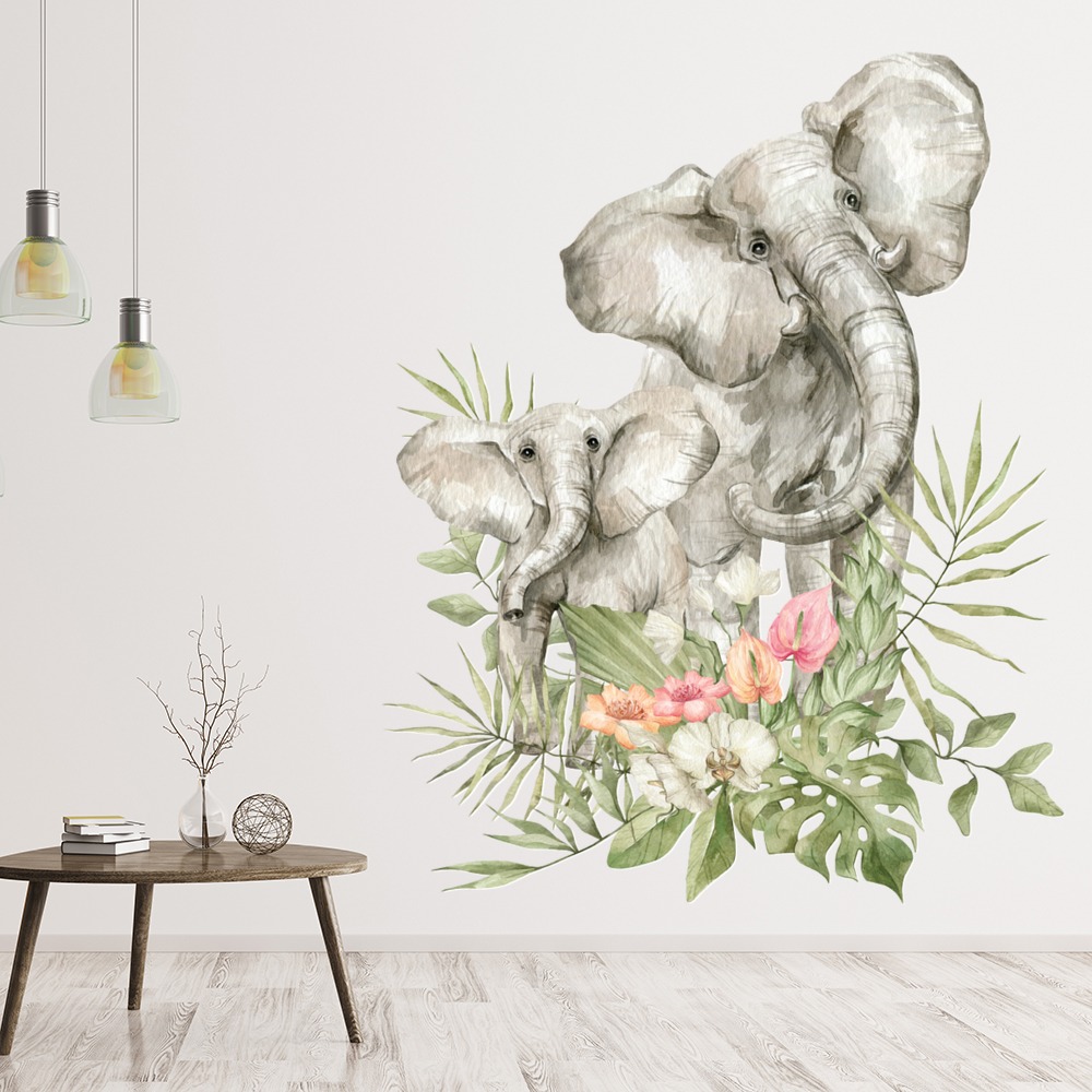 Tropical Flowers Elephant Safari Wall Sticker
