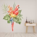 Tropical Flowers & Red Macaw Parrot Wall Sticker