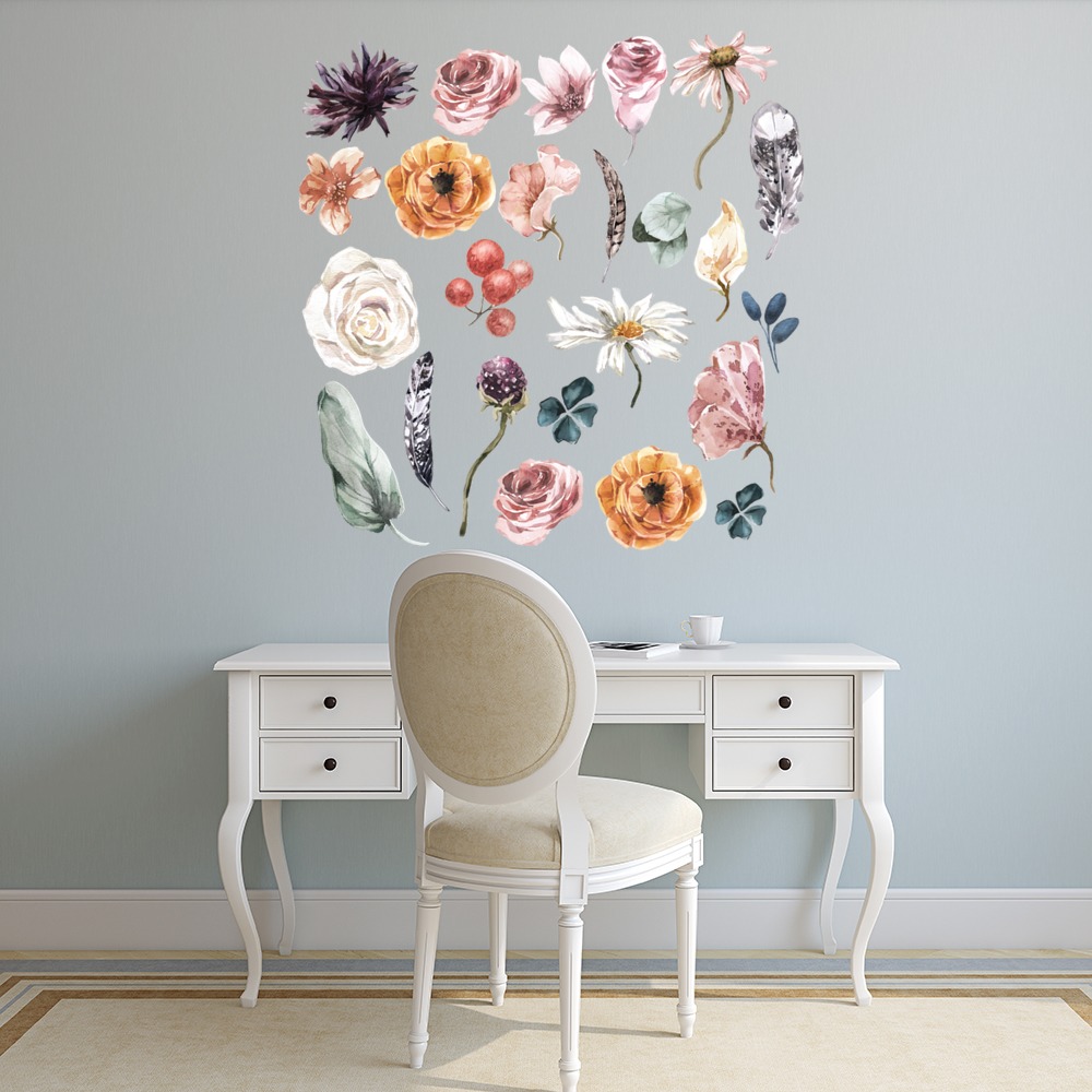 Bright Flowers Floral Decor Wall Sticker Set