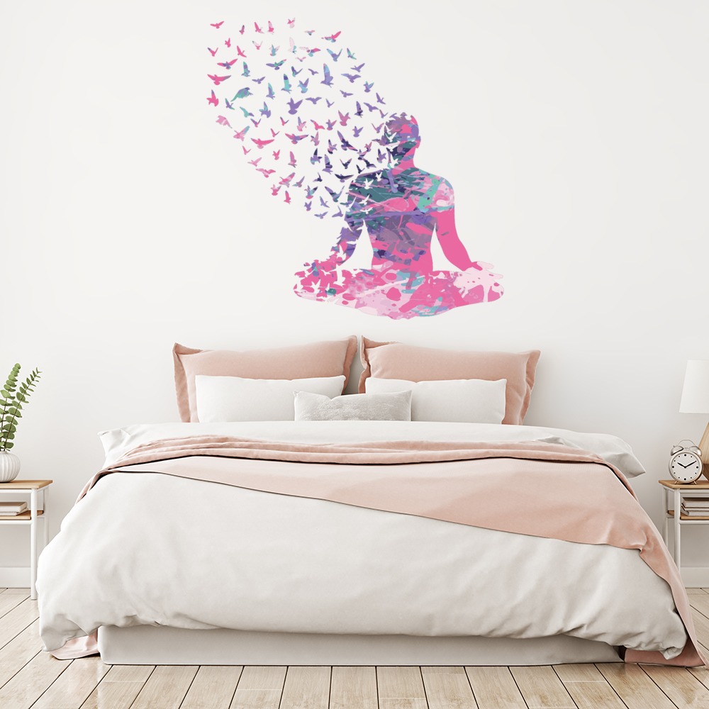 Pink Yoga Meditation Pose Yoga Studio Decor Wall Sticker
