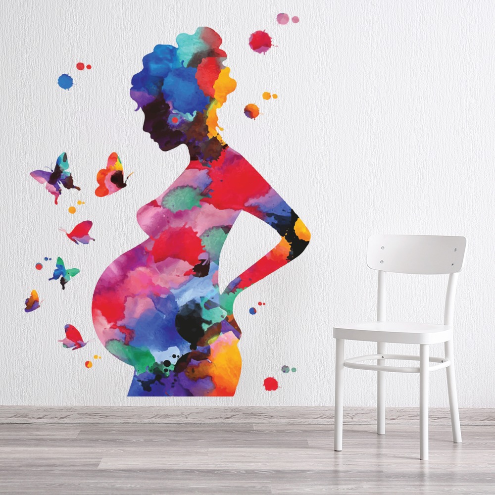 Pregnant Woman & Butterflies Wall Sticker