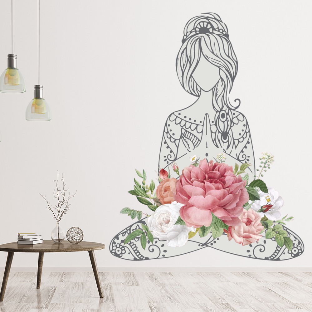 Pink Floral Yoga Meditation Yoga Wall Sticker