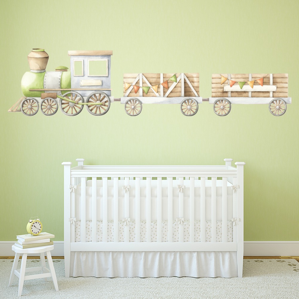 Green Train Childrens Nursery Wall Sticker