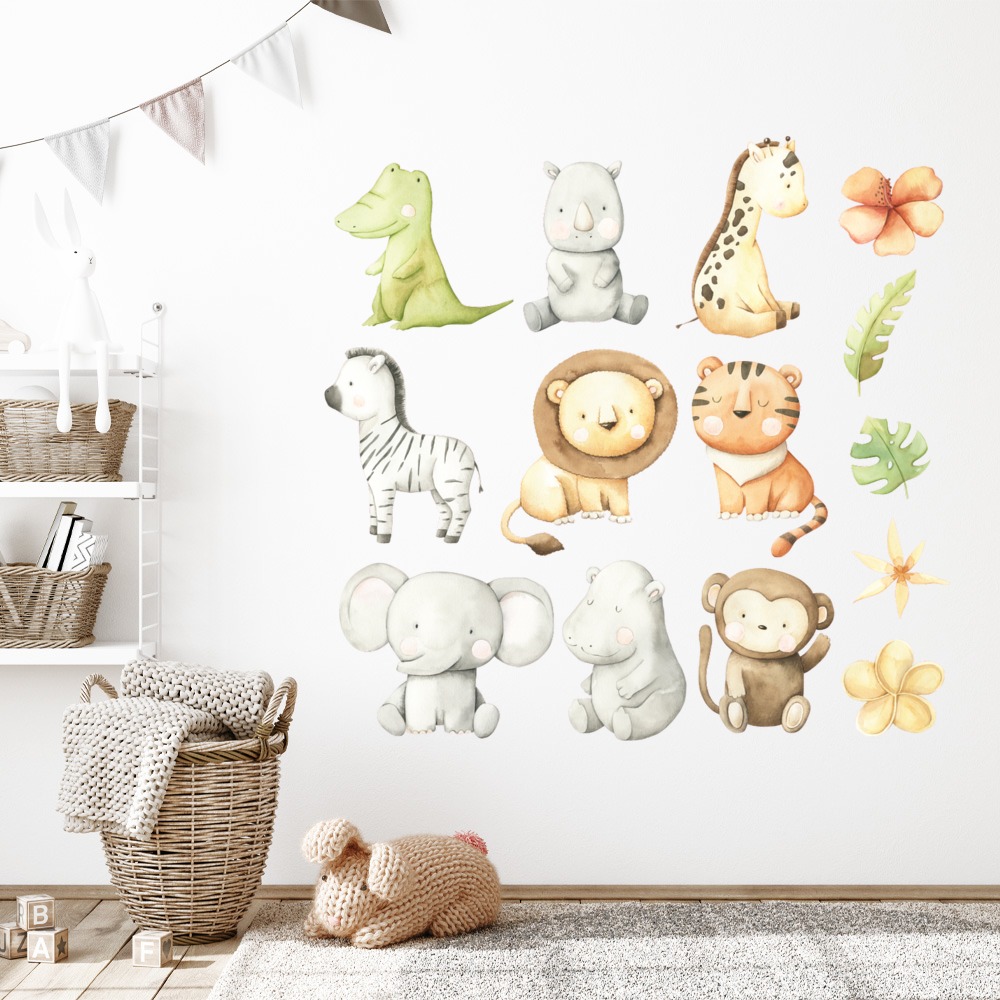 Baby Safari Animals Childrens Nursery Wall Sticker Set