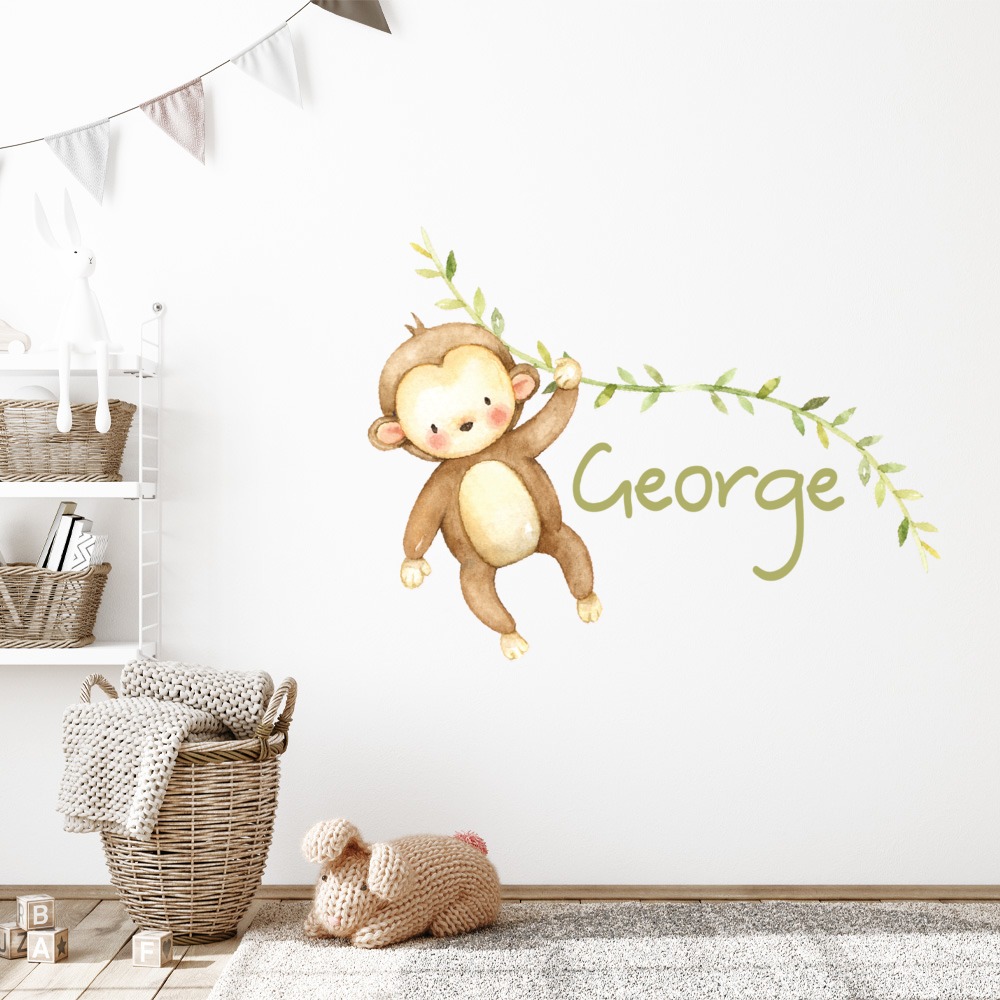 Personalised Name Monkey Childrens Nursery Wall Sticker