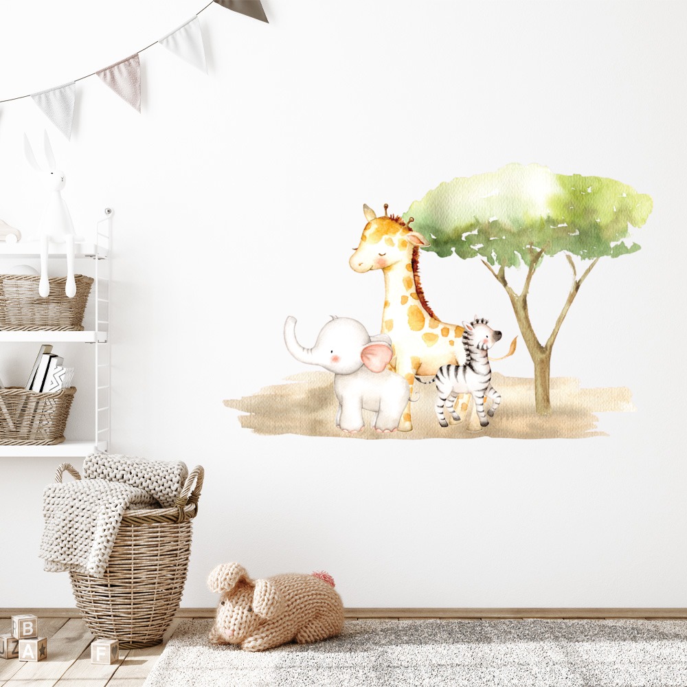 Baby Elephant & Giraffe Childrens Nursery Safari Wall Sticker