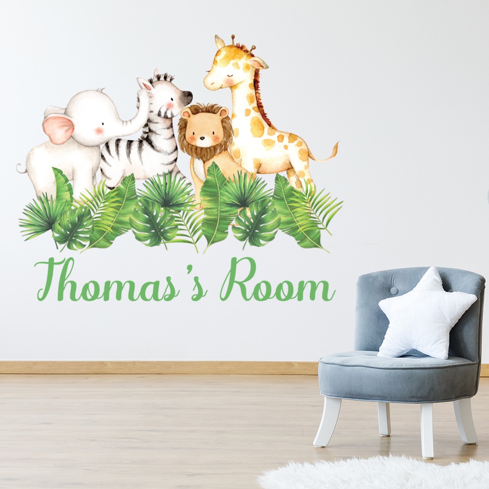 Personalised Name Baby Safari Animals Wall Sticker