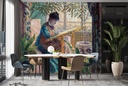 Madame Monet Embroidering (1875) Wall Mural Artist Claude Monet
