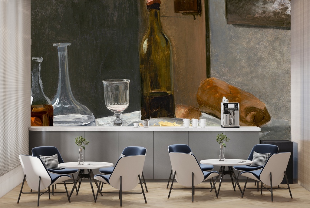 Still Life with Bottle, Carafe, Bread and Wine Wall Mural Artist Claude Monet