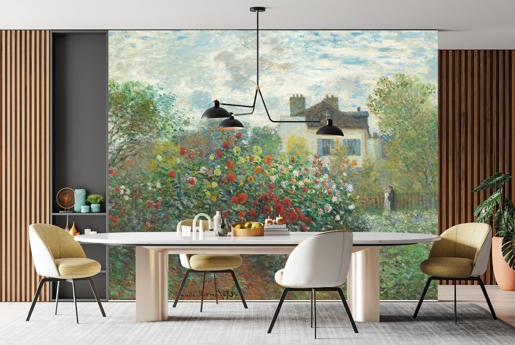The Artists Garden with Dahlias in Argenteuil Wall Mural Artist Claude Monet