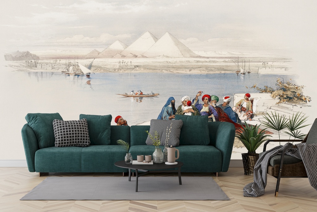 Pyramids of Gezeeh (Giza) from the Nile Wall Mural Artist David Roberts