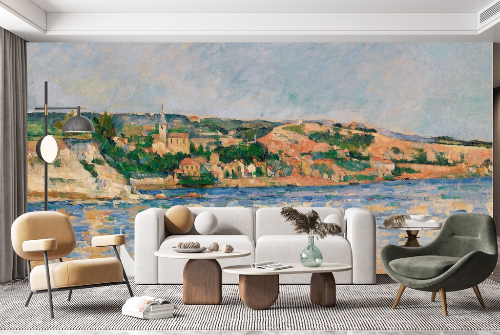 Village at the Waters Edge (ca. 1876) Wall Mural Artist Paul Cézanne