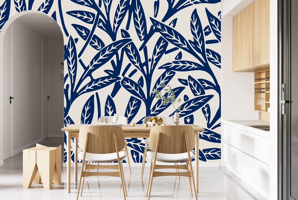 Leaves ornament blue pattern background Wall Mural Artist William Morris