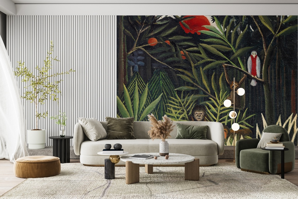 Monkeys and Parrot Virgin Forest (ca. 1905–1906) Wall Mural Henri Rousseau