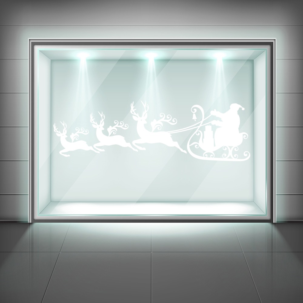 Santa Sleigh Reindeer Christmas Frosted Window Sticker
