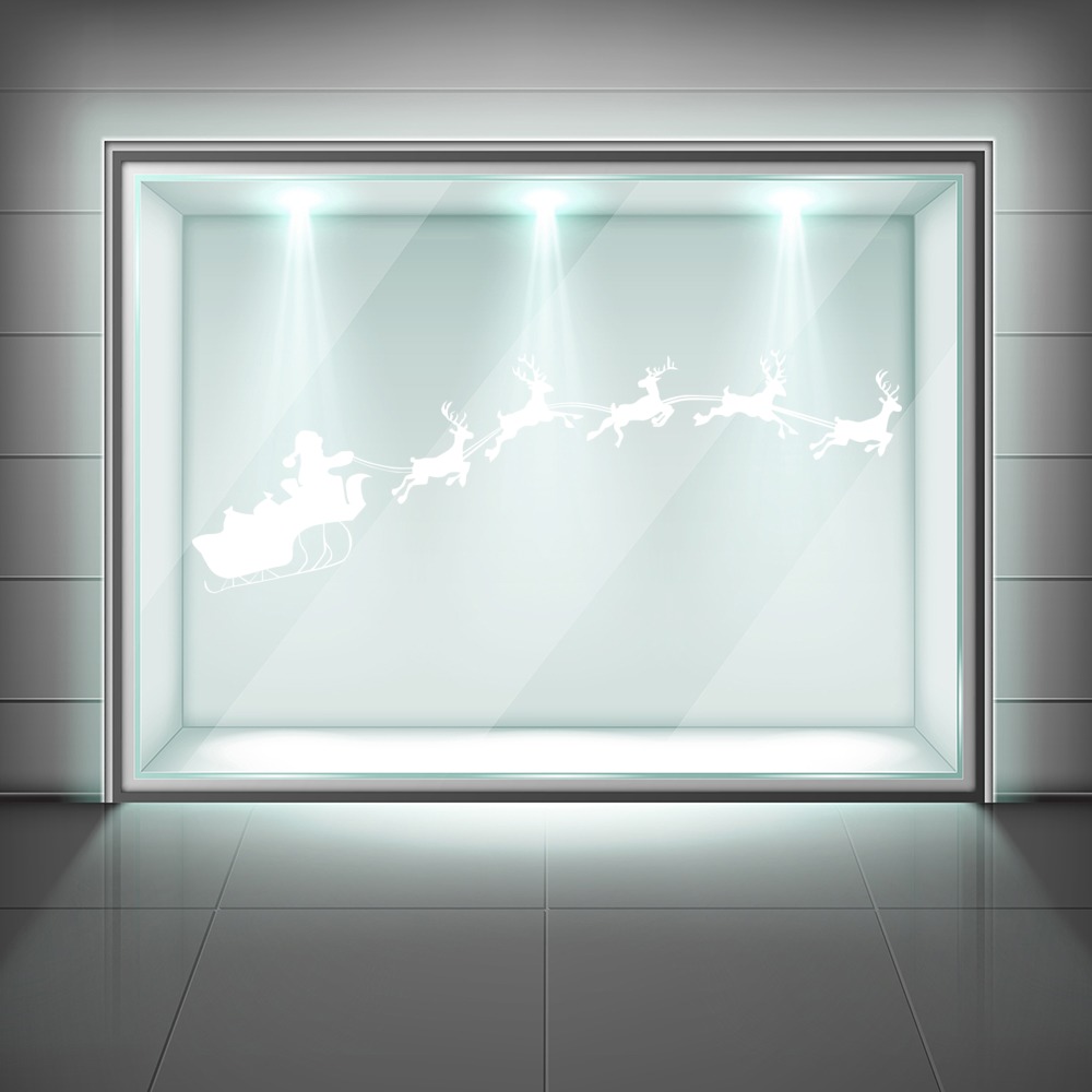 Reindeer Santa Sleigh Christmas Frosted Window Sticker