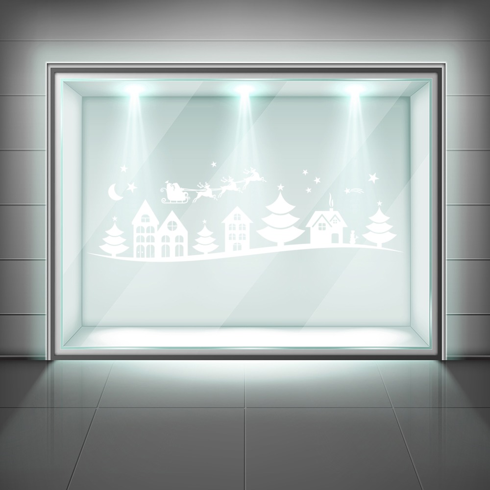 Christmas Village Santa Reindeer Frosted Window Sticker